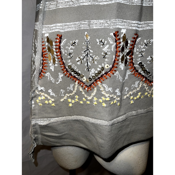 SOFT SURROUNDINGS Top Size M Taupe Striped Embroidered Beaded Artiste Tunic - Picture 5 of 8